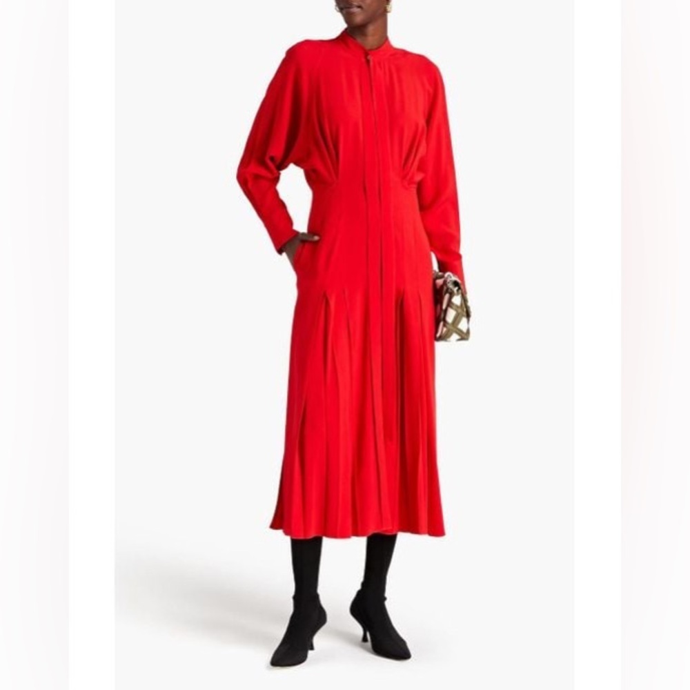 VICTORIA BECKHAM
Pleated satin-crepe midi shirt dress
